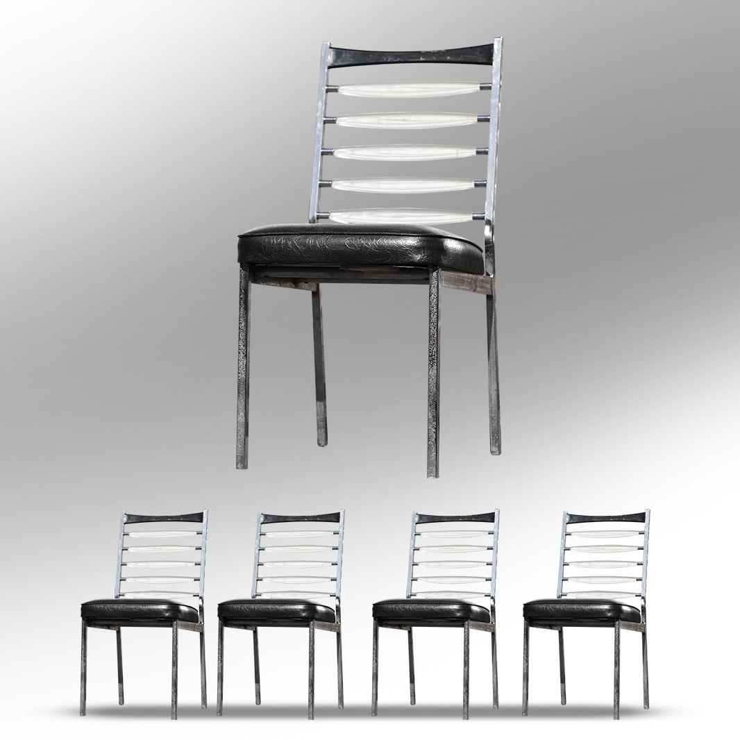 Set of 4 DAYSTROM Mid-Century Modern LUCITE & CHROME LADDERBACK CHAIRS, with Label: Set of 4 DAYSTROM Mid-Century Modern LUCITE & CHROME LADDERBACK CHAIRS, with Label. size: 35 in. height x 16 in. wide