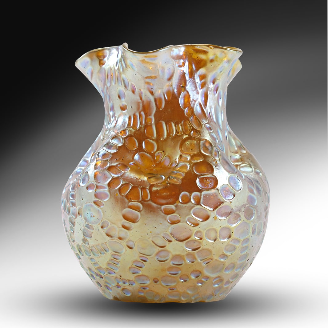 Loetz Diaspora Art Glass Vase Marigold 7 inches height x 6 inches wide: Loetz Diaspora Art Glass Vase Marigold 7 inches height x 6 inches wide. size: 7 h 6 w