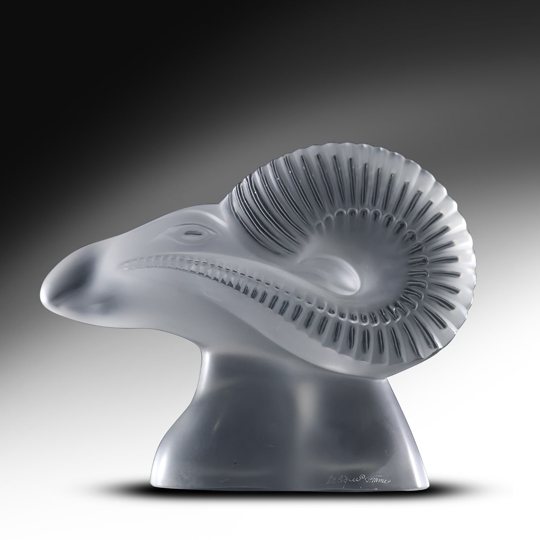Large Lalique France Frosted Crystal Glass ARIES RAMS HEAD Figure Sculpture 8 in. length: Large Lalique France Frosted Crystal Glass ARIES RAMS HEAD Figure Sculpture 8 in. length. size: 6.25 h 8 w