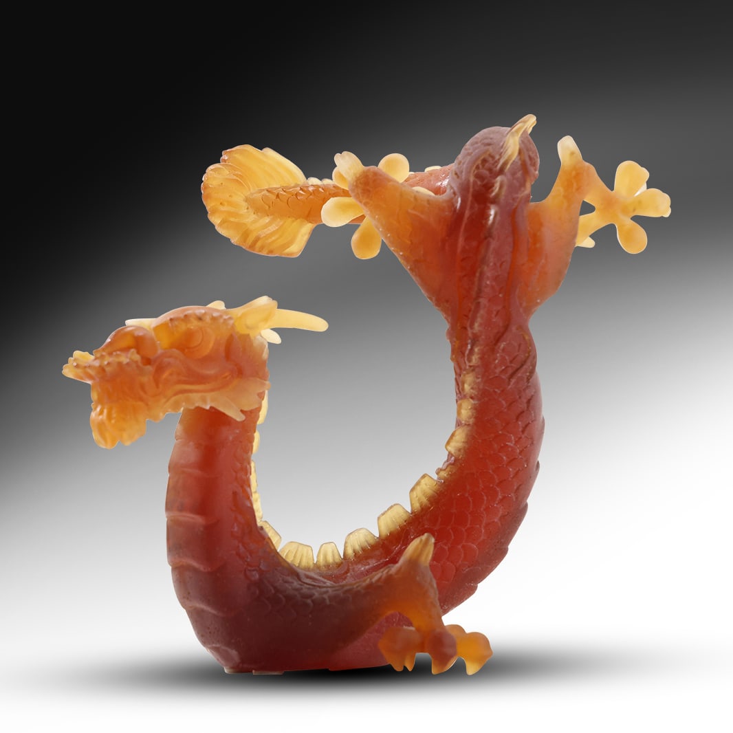 Signed DAUM FRANCE Pate De Verre Amber Art Glass Dragon Figure Sculpture 8 in. x 8 in. (1 of 20)
