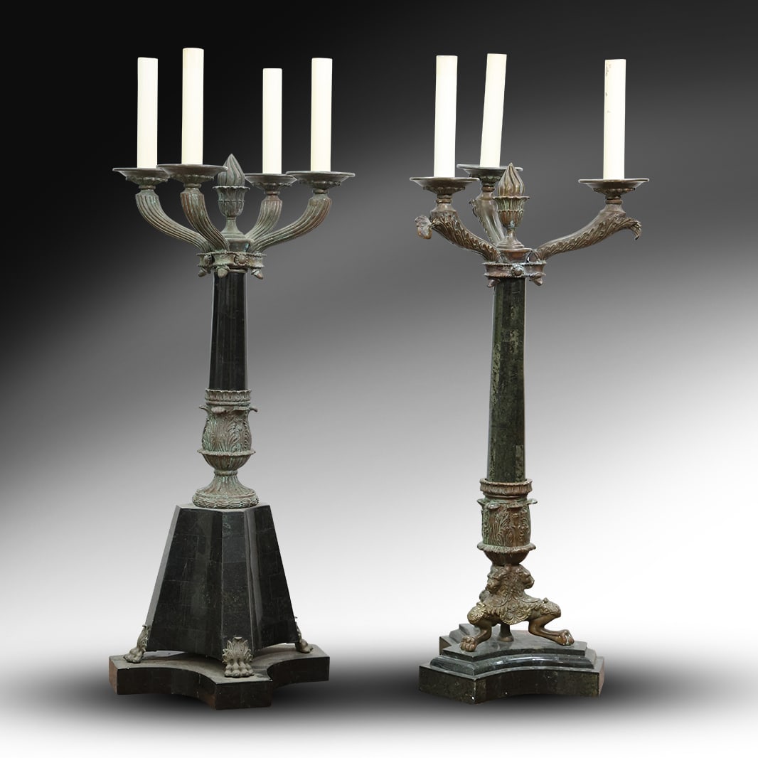 2 Maitland Smith French Empire Style Solid Bronze Candleabra Electric Table Lamps (1 of 17)