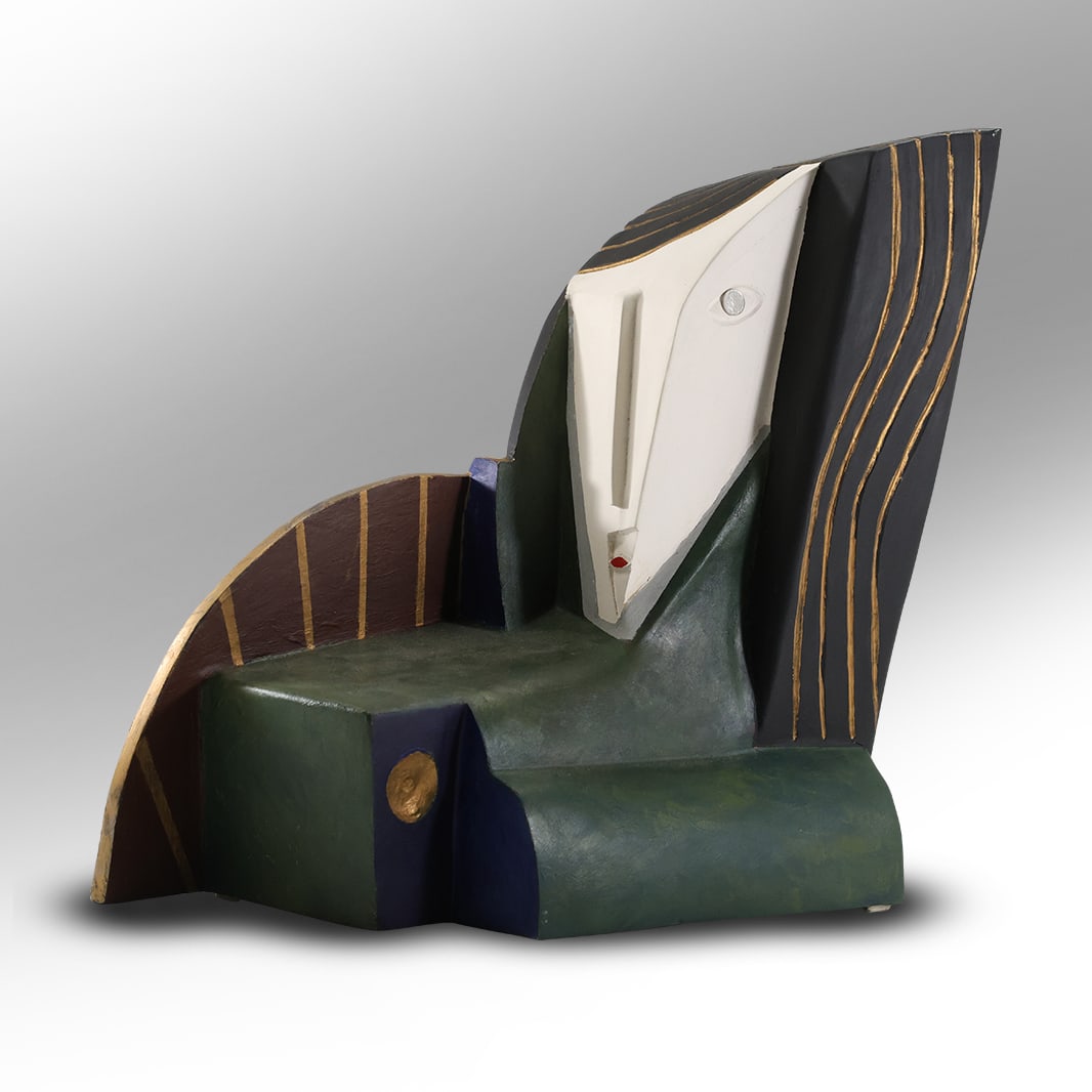 Signed PG '07, Cubism Modernism Head Sculpture in Hard Composition, Art Deco, Memphis (1 of 18)