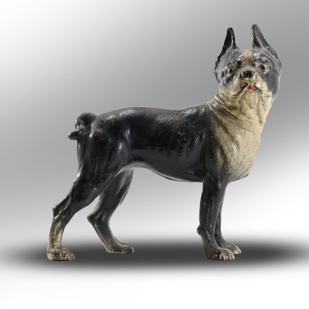 Hubley Antique Cast Iron Boston Terrier Dog Doorstop in Original Patina Paint Finish 10.5 in. x 9 in: Hubley Antique Cast Iron Boston Terrier Dog Doorstop in Original Patina Paint Finish 10.5 in. x 9 in. size: 10.5 h 9 w