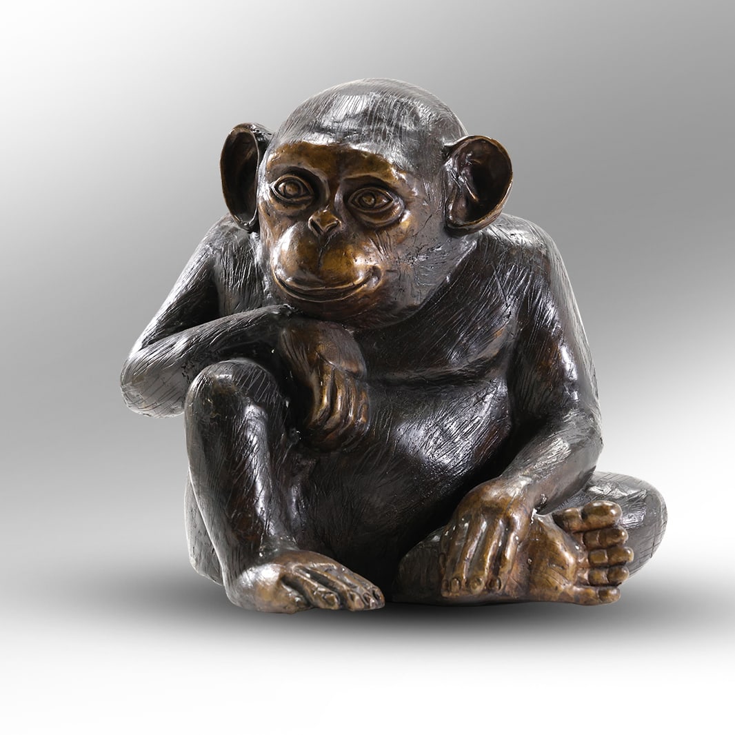 Bronze Seated Monkey Figure Statue Sculpture 11 in. height x 12 in. wide, good patina (1 of 11)