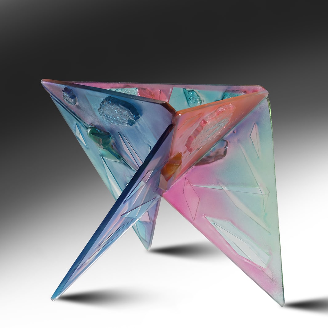 Signed Susan Pelish, Modernism 3 Triangular Leg Art Glass Sculpture Bowl  13.75 in. height x 16 in. (1 of 20)