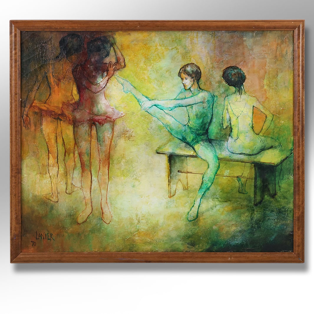 Charles Lanier (Born 1938 ], Acrylic Painting Ballerinas in Studio, Signed Lanier 1970 (1 of 14)