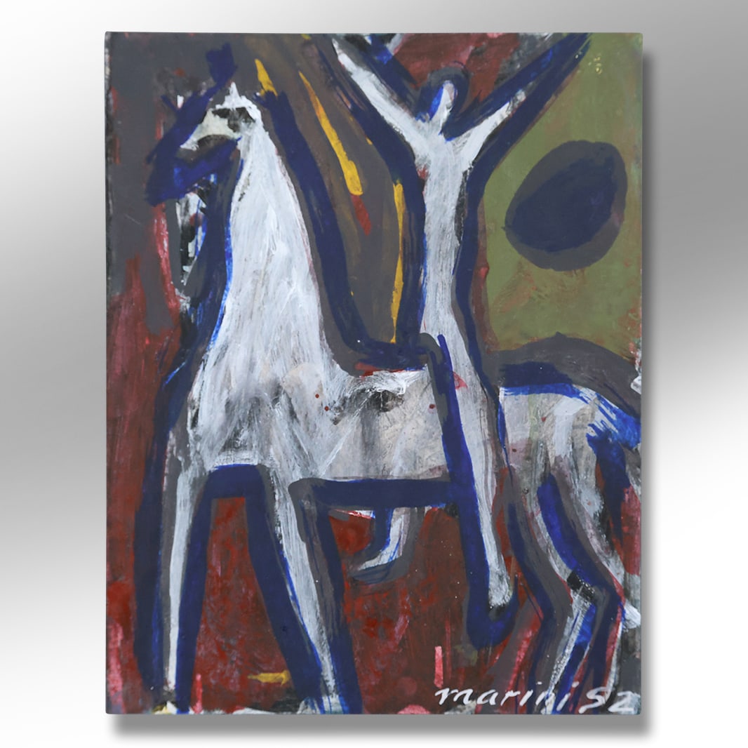 Marino Marini 1952, Oil Painting on Paper, Abstract Equestrian Figure on Horse, Signed Front & Back (1 of 11)