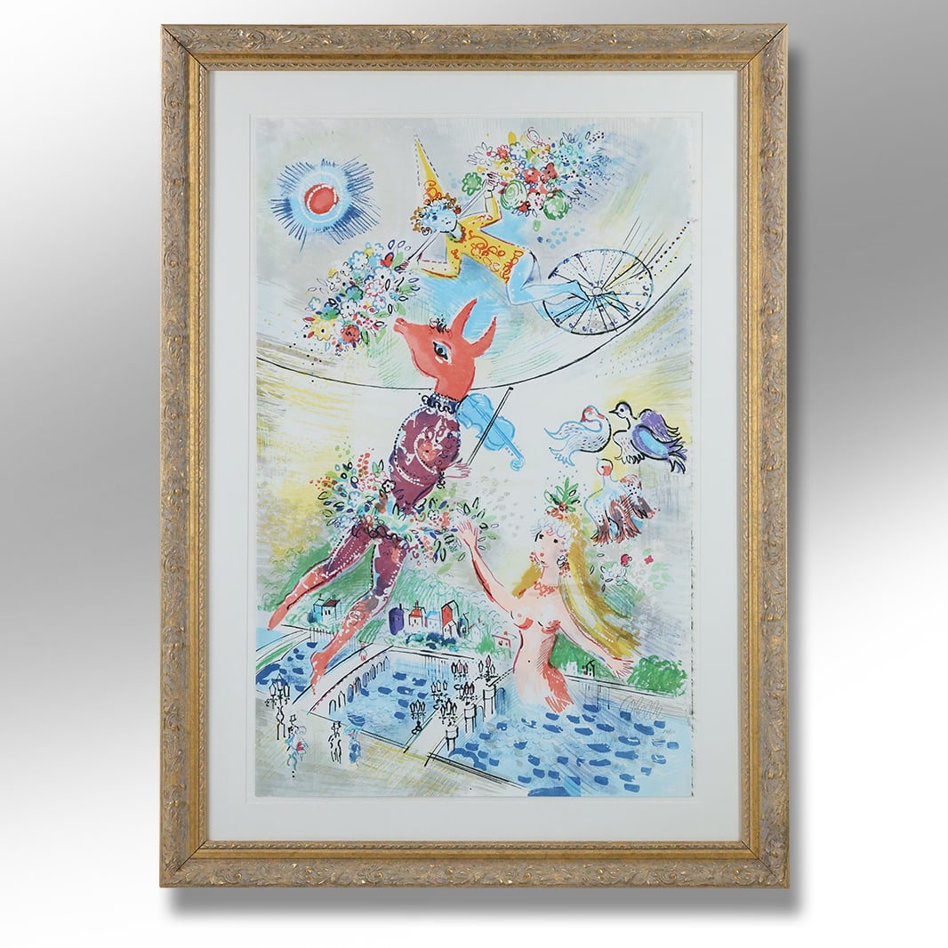 Charles Cobelle (1902 - 1998) ; Framed Color Lithograph "Tightrope and Fiddler" #272/500 Signed (1 of 16)