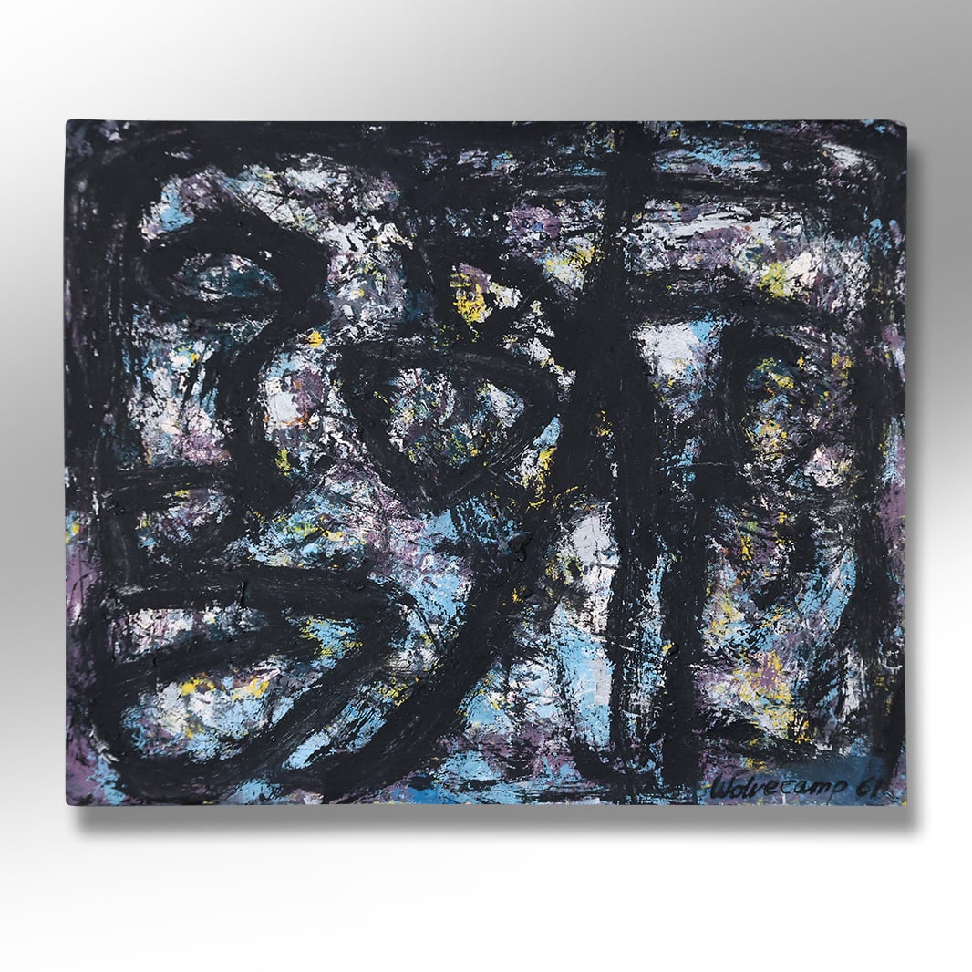 Theo Wilhelm Wolvecamp (1925 - 1992) Netherlands, Abstract Face OIl Painting Signed Dated 1961 (1 of 10)