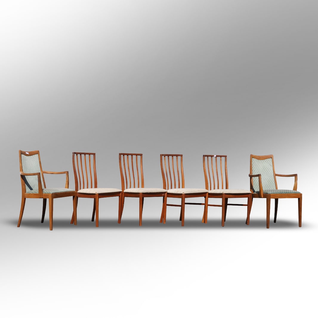 Set of 6 G Plan Mid-Century Modern Walnut Dining Chairs [4] Straight and [2] Arm Chairs, 1972 (1 of 12)