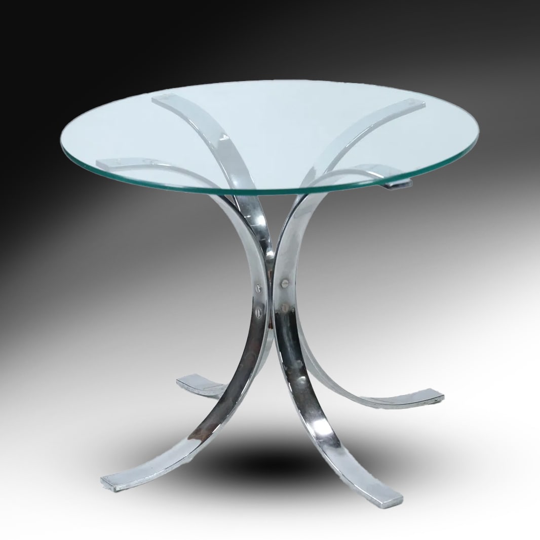 Vintage Mid Century Modern Bar Chrome Base, Round Glass Top Side Ocassional Table (1 of 12)