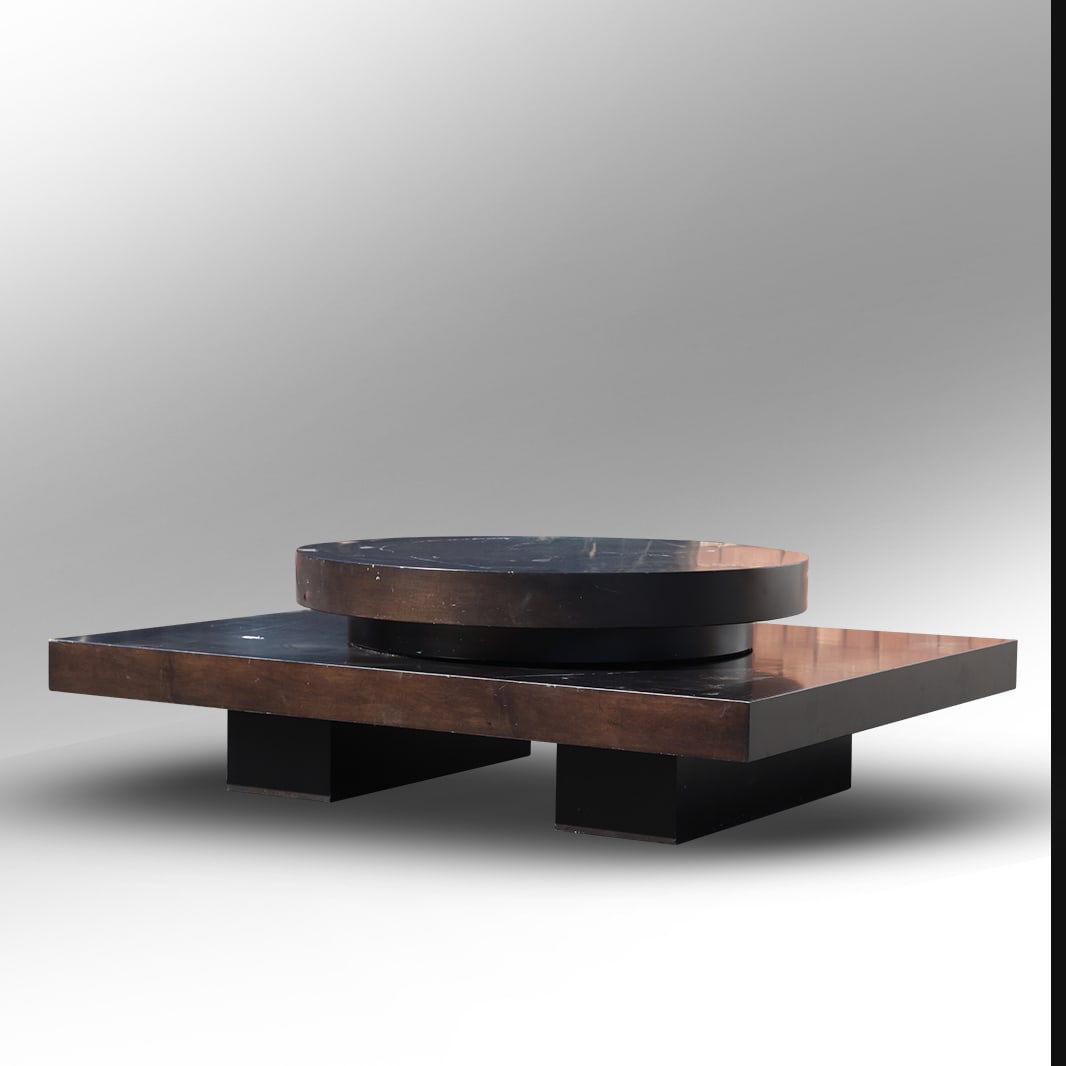 Vintage Modern Design Large Square Base with Round Circle Top  Center Coffee Table 48 in. x 60 in. (1 of 15)