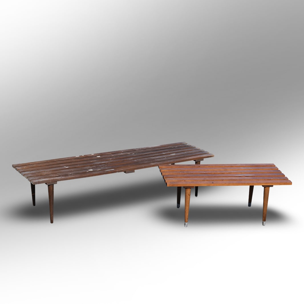 [2] Mid-Century Modern Slat Top Walnut Wood Coffee Table / Benches, Long and Short Sizes (1 of 14)