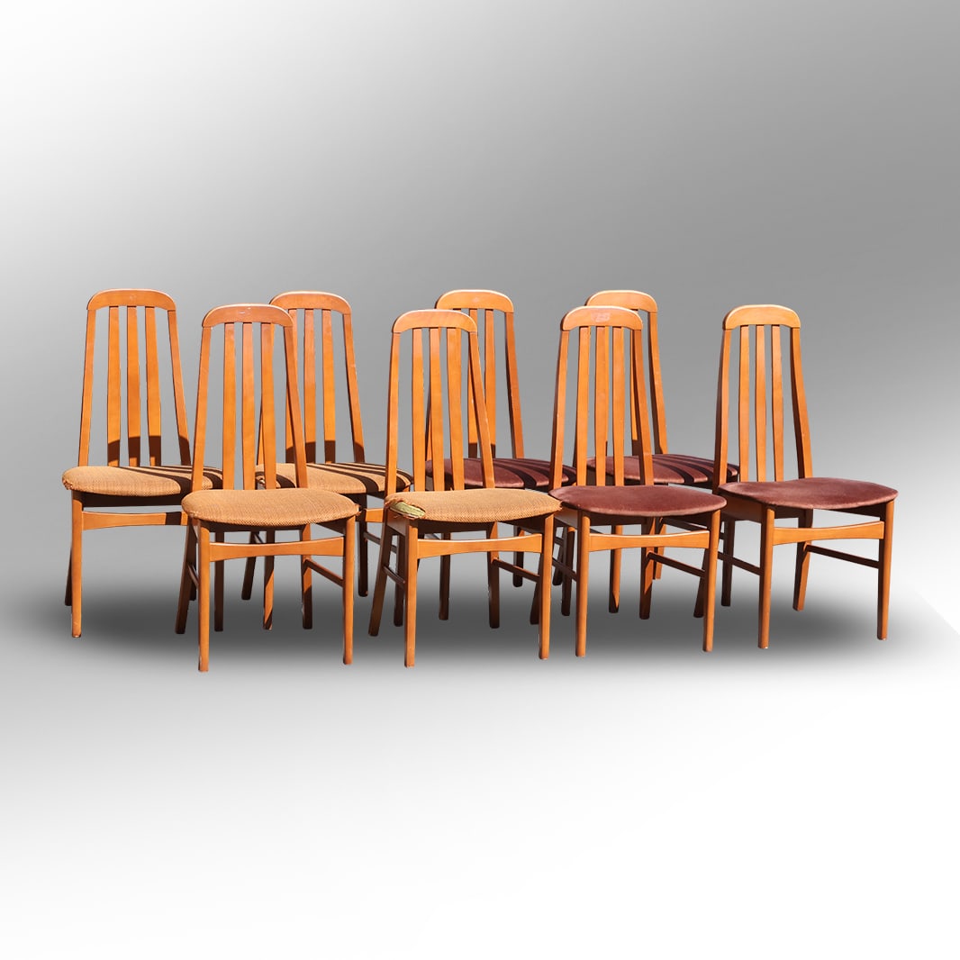 Set of 8 Vintage Mid-Century Scandinavian Modern Teak Dining Chairs,1976 marked BH: Set of 8 Vintage Mid-Century Scandinavian Modern Teak Dining Chairs,1976 marked BH. size: 38 h 19 x 17