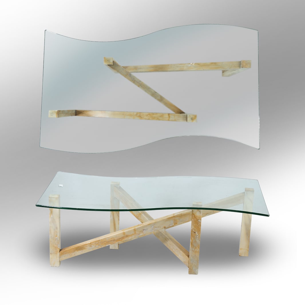 Style of René-Jean Caillette, Marble Base Post Modern Coffee Table with Glass Top (1 of 16)