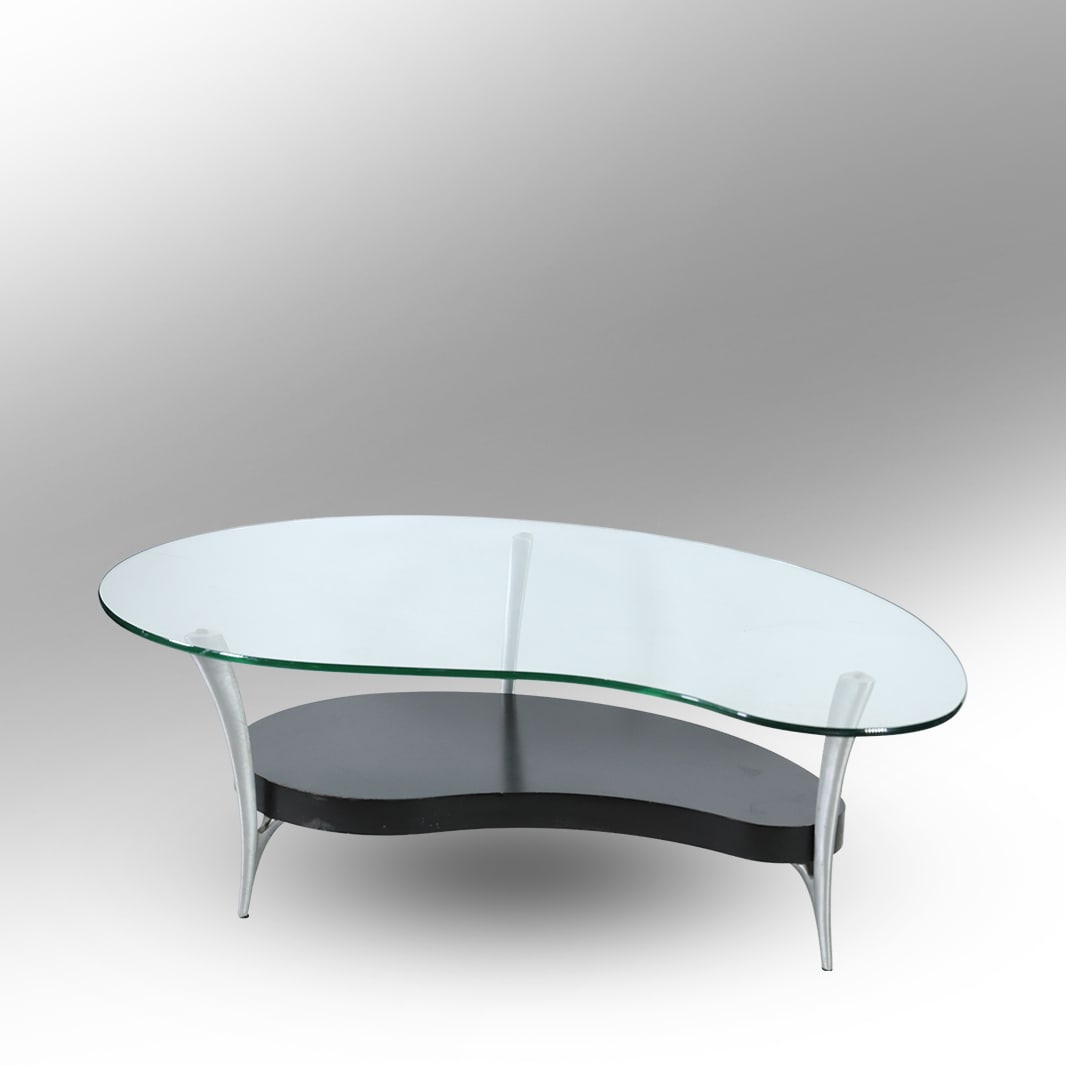 Modern Design Glass Top Kidney Shaped Coffee Table with Curved Metal Legs 48 in. x 30 in. (1 of 11)