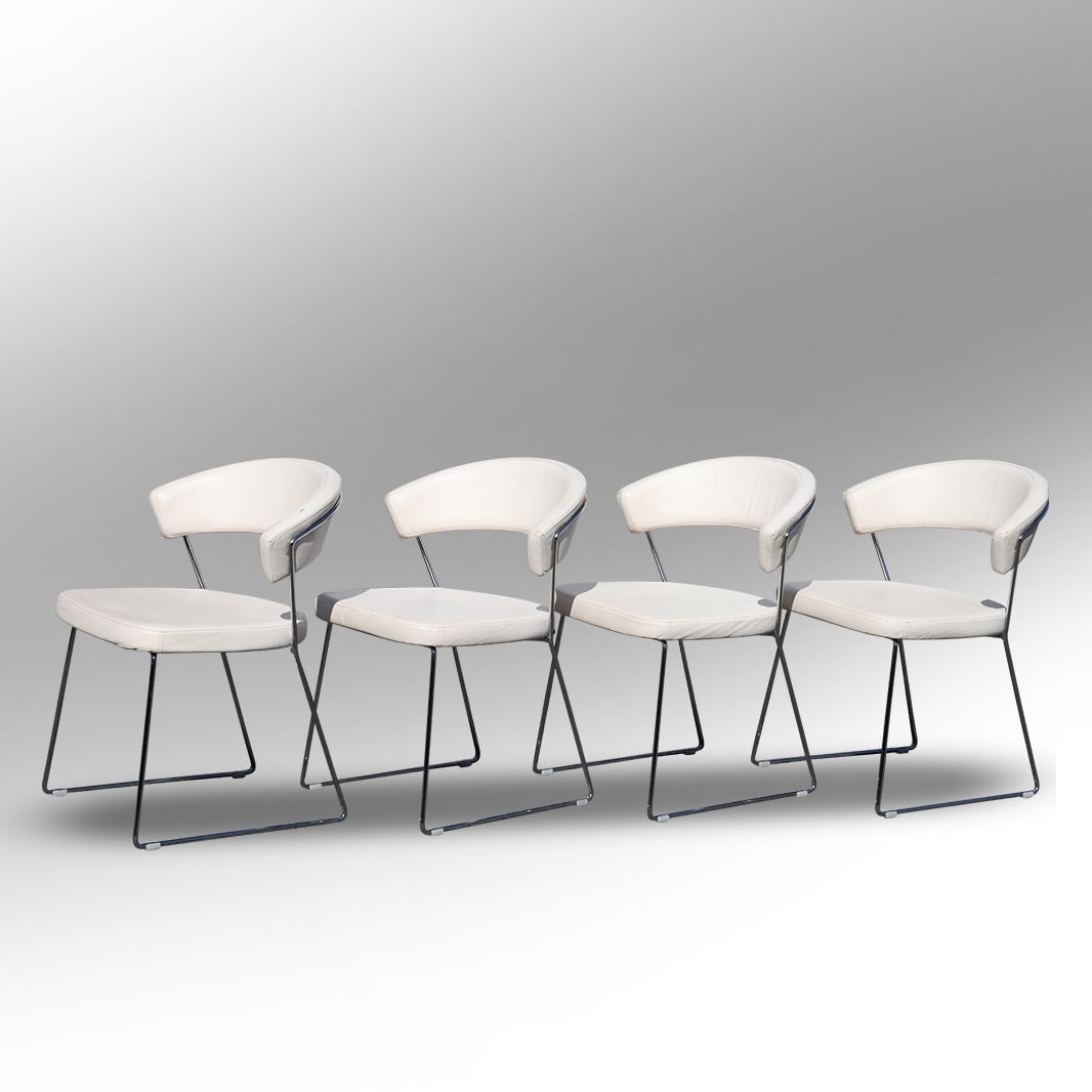 Set of 4 Calligaris Chrome & White Leather Dining Chairs "Connubia" , Made in Italy (1 of 15)
