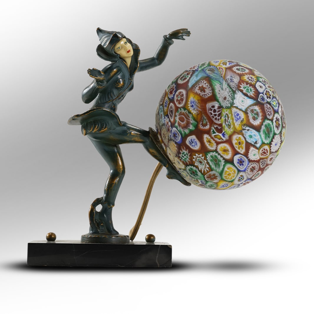 Ignacio Gallo Danseuse Des Indes Art Deco Dancer Lamp with Original Millefioro Ball Shade (1 of 20)