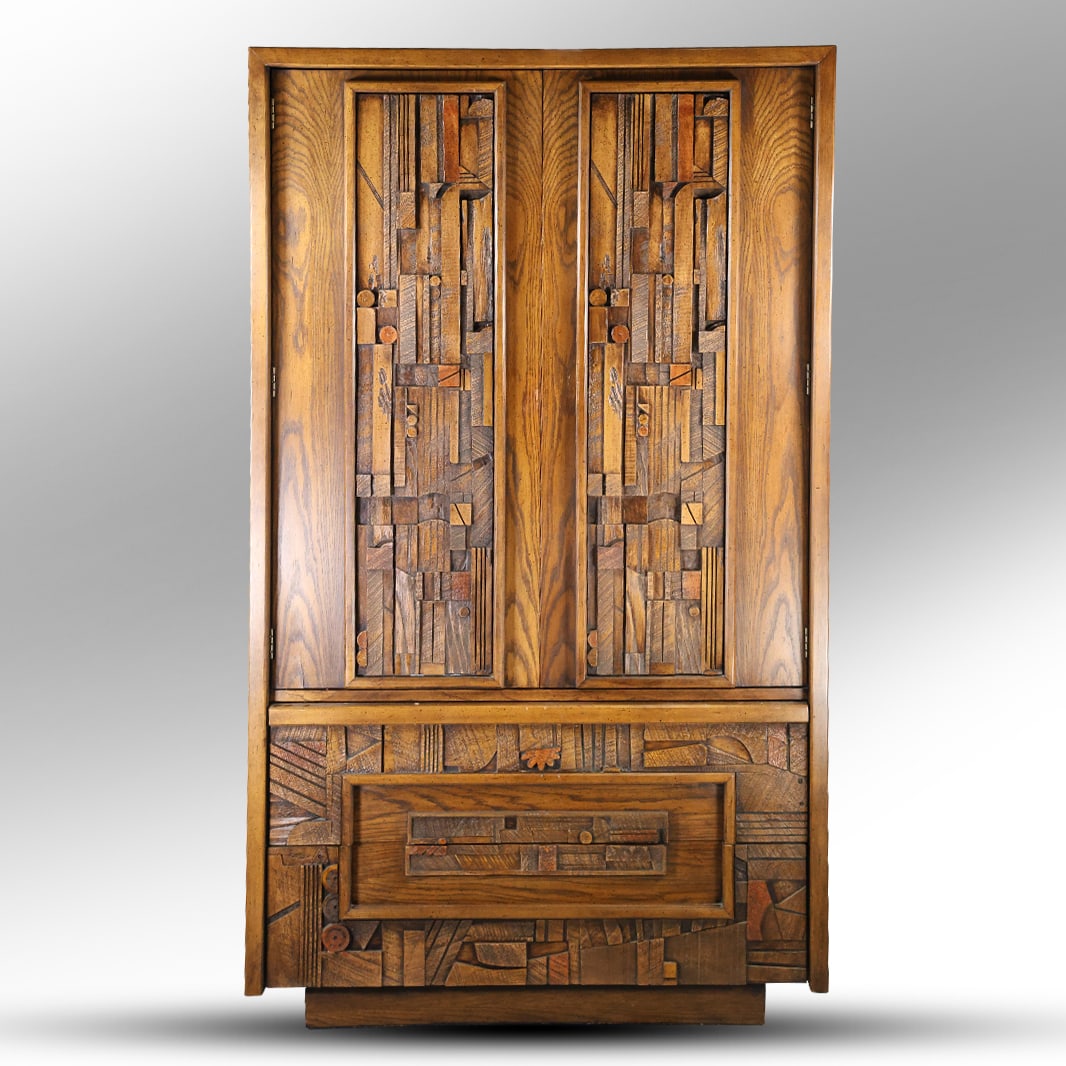 Paul Evans Lane Pueblo Collection Style Brutalist Walnut Armoire Chest 55.75 in. height x 40 in. (1 of 20)