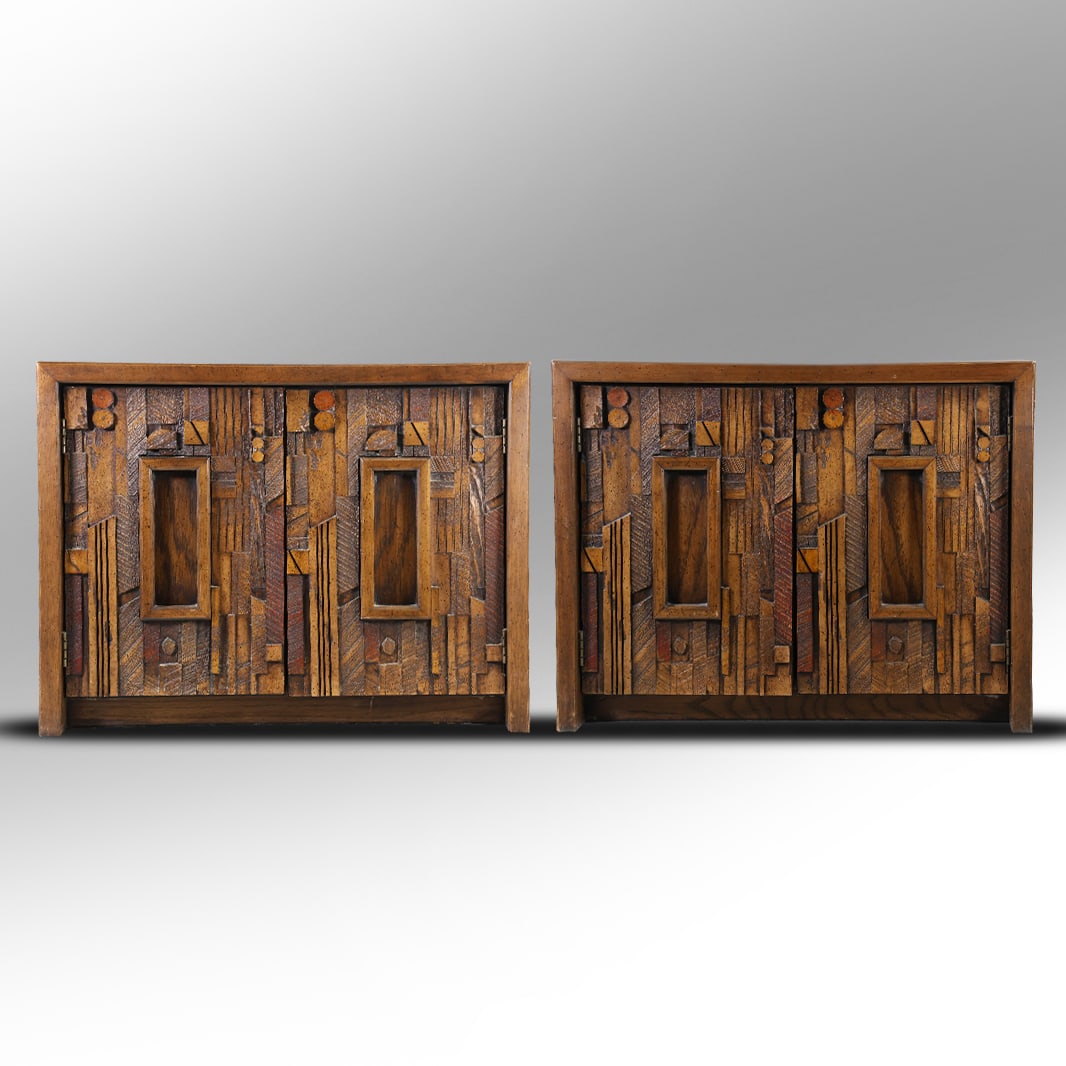 [2] Paul Evans Lane Pueblo Collection Style Brutalist Walnut Bed Stands 22 in. h x 16 in. x 28 in. (1 of 14)