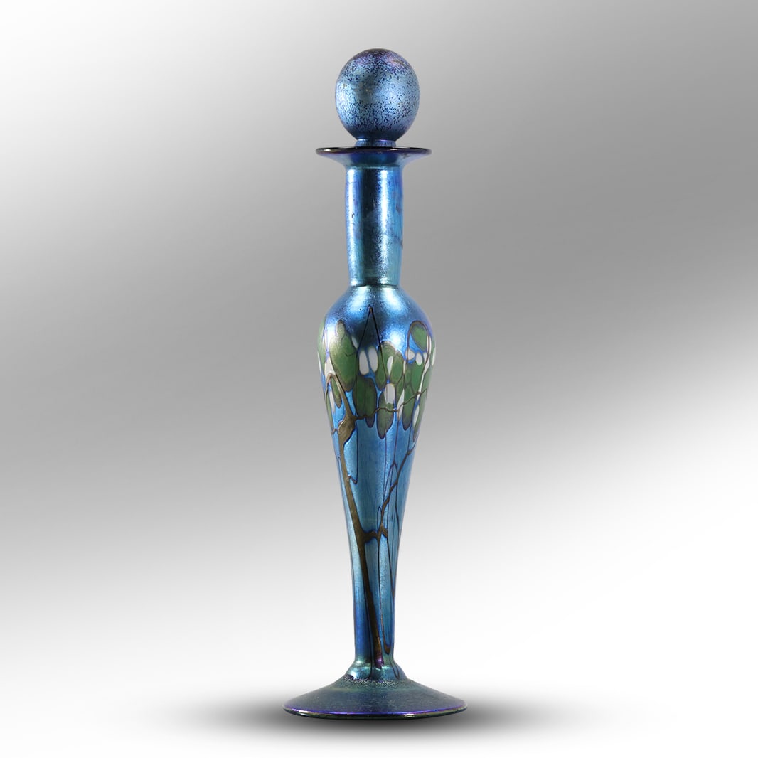 Signed L.C. Tiffany Favrile Blue Aurene Perfume Bottle with Stopper 11.5 inches height (1 of 20)