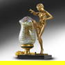 Stunning Circa 1930s Cast Metal Gold Dore Art Deco Dancer Lamp with Durand Art Glass Shade