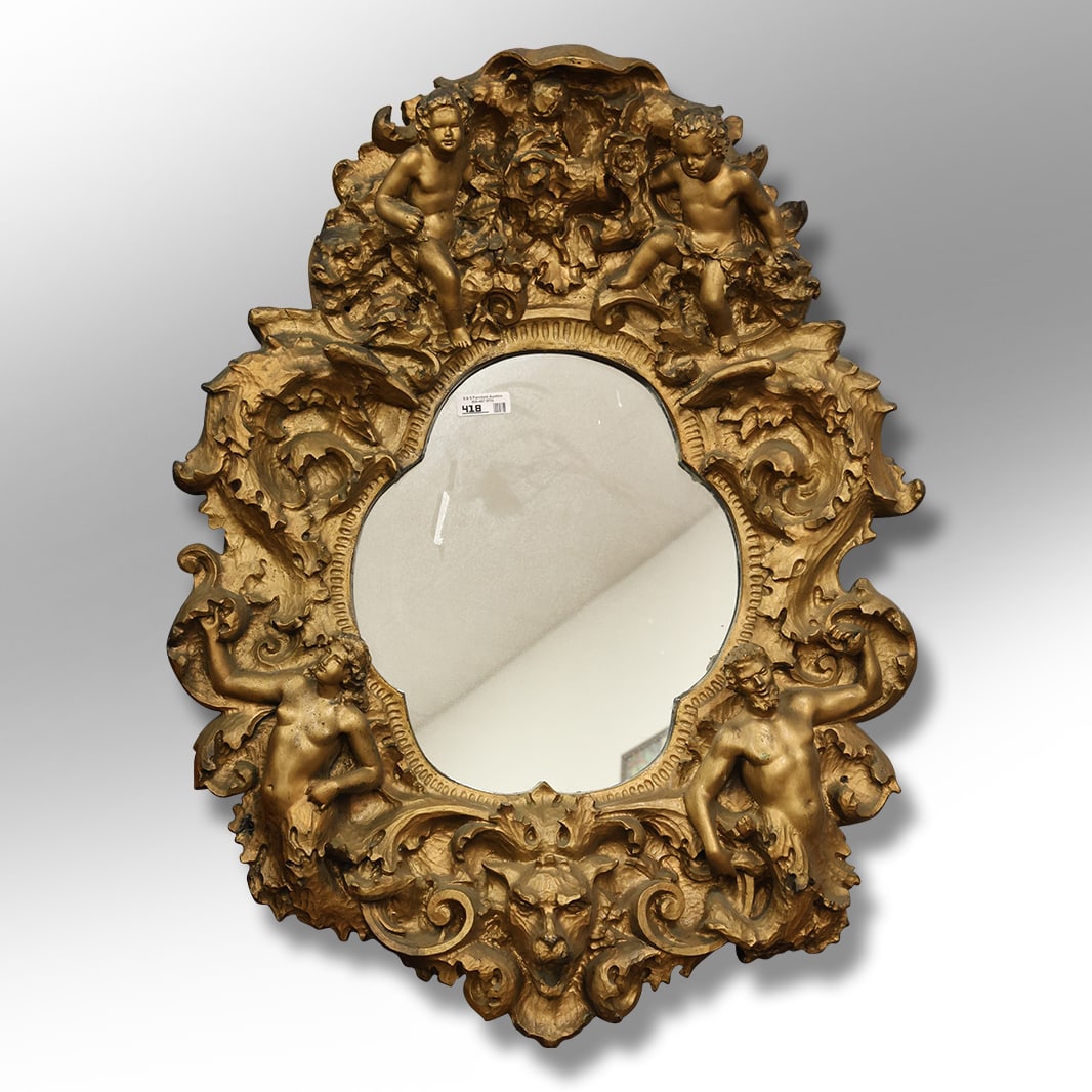 Vintage Finesse Originals Cherubs Gilt Mirror, Large Size 48 in. x 36 in. x 4 in., marked on Verso (1 of 18)