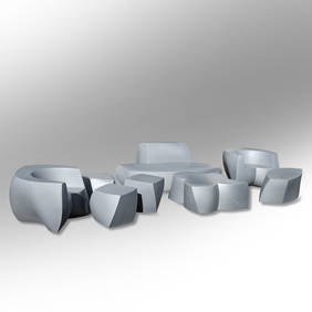 Complete 7pc FRANK GEHRY "Heller" Molded Living Room Set: Sofa, 2 Club Chairs, Coffee Table, (1 of 15)