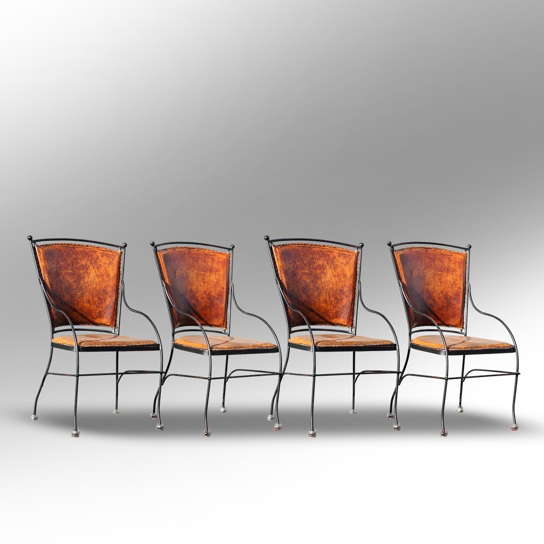 Set 4 Quality Wrought Iron Frame, Leather Back and Seats Hip Rest Chairs 40 in. height x 21 x 18 (1 of 15)