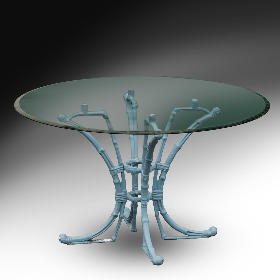 Vintage Cast Aluminum Bamboo-Style Base Patio Table with Round Glass Top (1 of 15)
