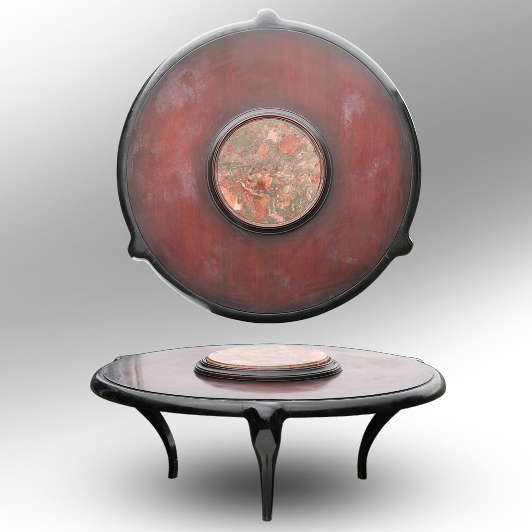 Vintage JOHN TAVIS ORIGINAL Large Mahongay Round Center Coffee Table with Marble inset  Center (1 of 17)