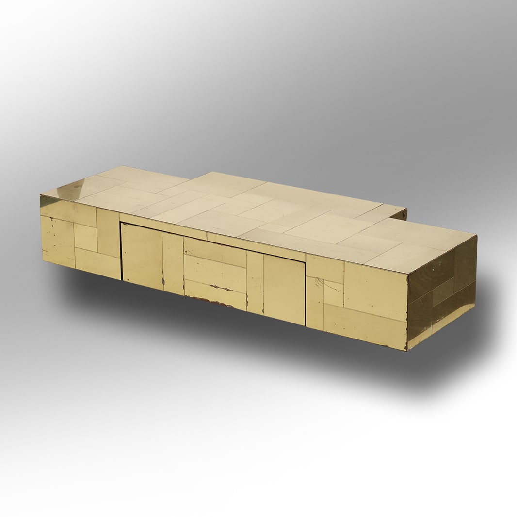 signed PAUL EVANS Cityscape Brass Floating Console with Drawer marked " An Originals PAUL EVANS" (1 of 10)