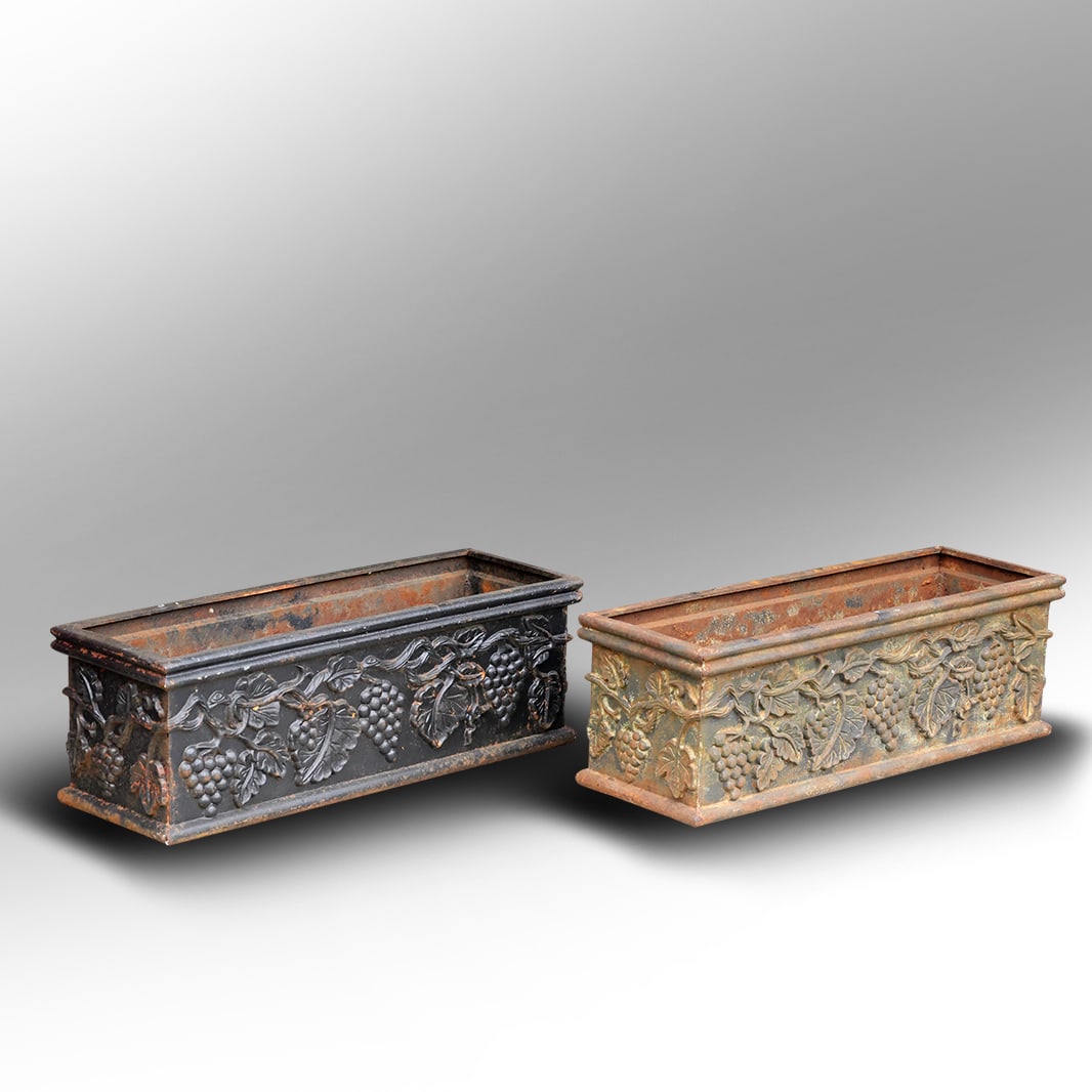 2 Cast Iron Window Box Rectagular Planters Grape and Leaf Enbossed Pattern Design 30 in. length (1 of 12)