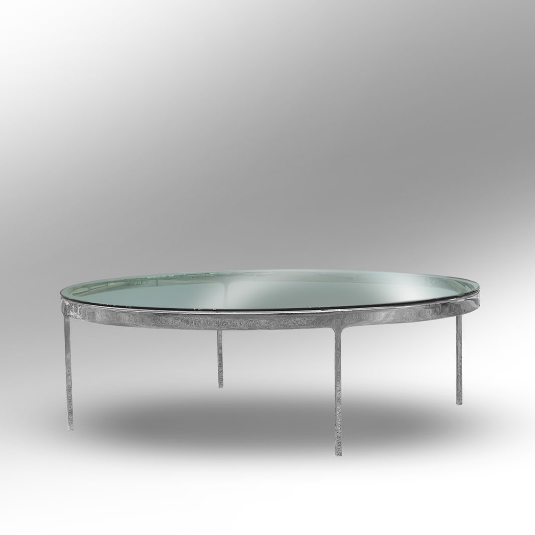 Nicos Zographos designer Bauhaus Glass Top Round Chrome Metal Base Coffee Center Table 42 in. dia. (1 of 12)