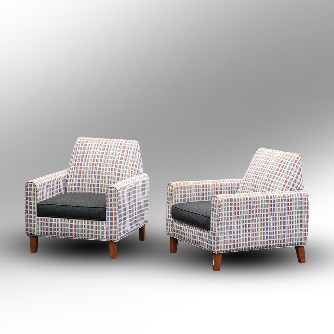Pair Brookline Deep Seat Club Chairs in Rainbow Colors Upholstery 33 in. x 33 in. x 30 in.: Pair Brookline Deep Seat Club Chairs in Rainbow Colors Upholstery 33 in. x 33 in. x 30 in. size: 33 in. h x 33 in. w x 30 in. l