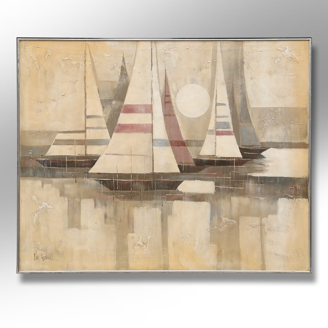 Lee Burr, Signed Pen Name Lee Reynolds, Oil Painting MODERNISM BOATS IN HARBOR: Lee Burr, Signed Pen Name Lee Reynolds, Oil Painting MODERNISM BOATS IN HARBOR. Size: 48 x 60 frame: 49 x 61 ; ASKart: Lee Burr Born: 1936 Known for: Abstraction, (Vanguard Studio and East Park Galler