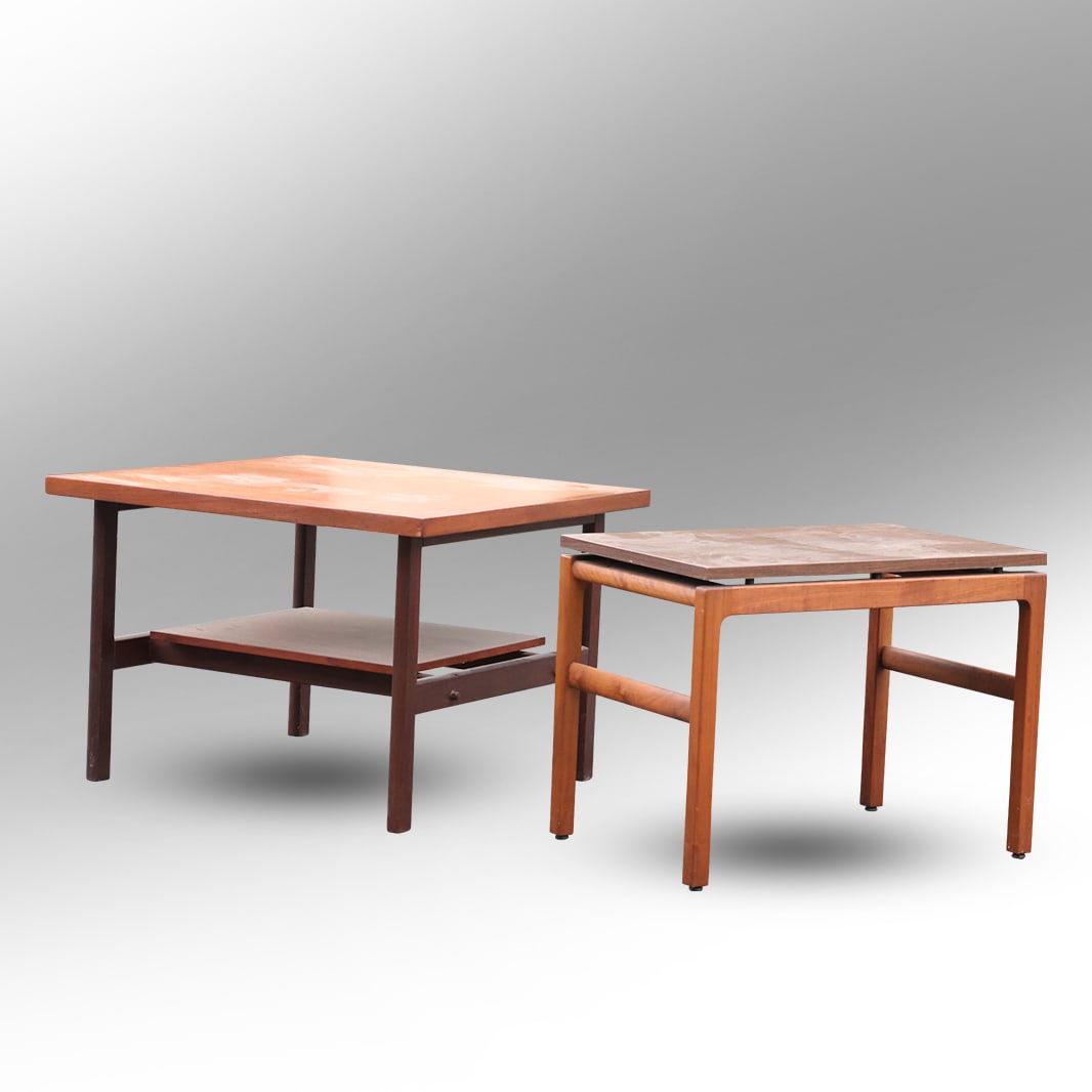 2 Mid-Century Modern Teak Ocassional Stands by KNOLL INC & W GH Gunlocke: 2 Mid-Century Modern Teak Ocassional Stands by KNOLL INC & W GH Gunlocke. size: 22 x 31.5 sm: 21 x 27.5 x 17.5