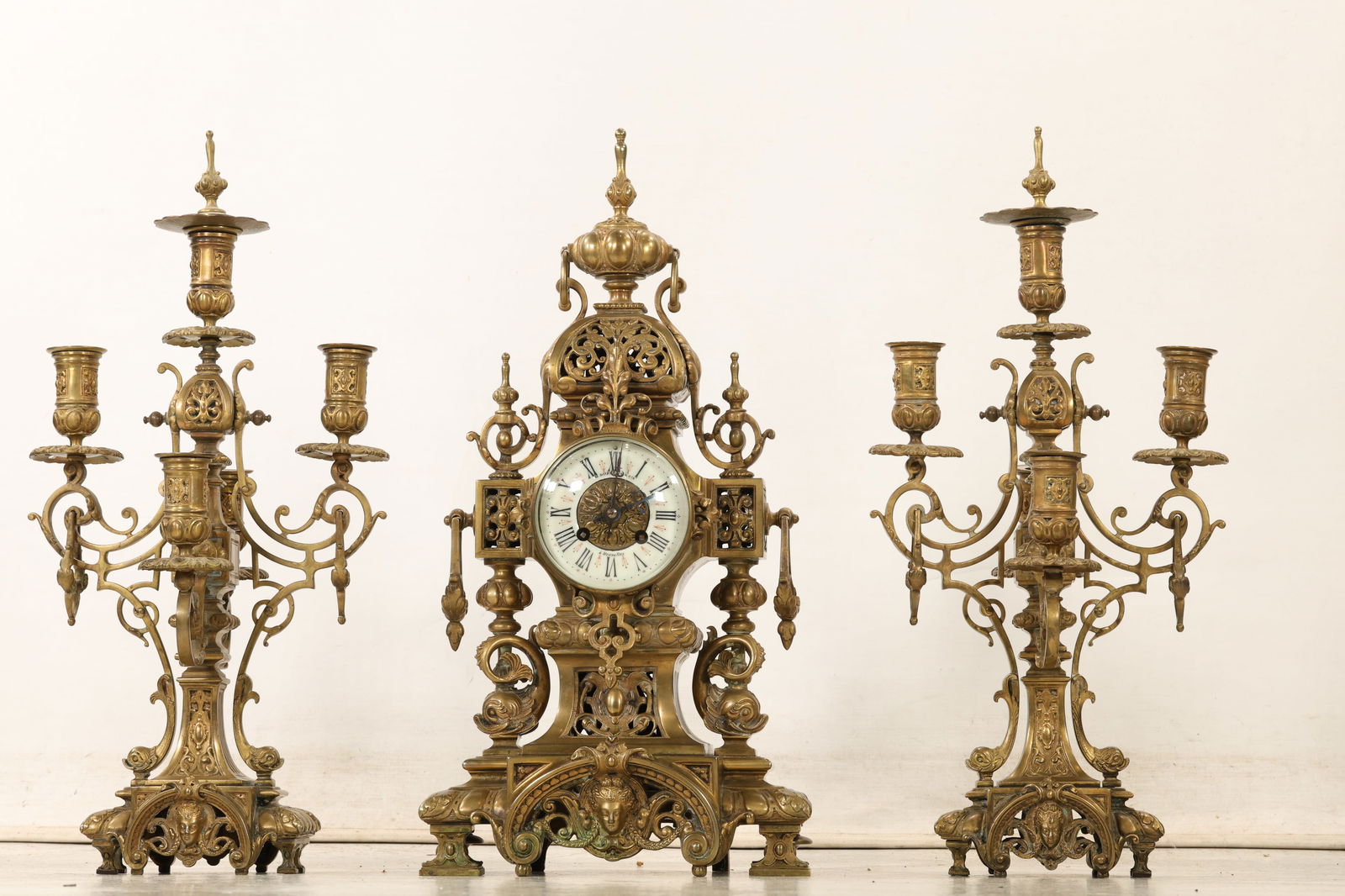 Napoleon III Style Bronze Clock Set marked H Luppens & Cie Mantle Clock with Candleabra Garnitures (1 of 20)