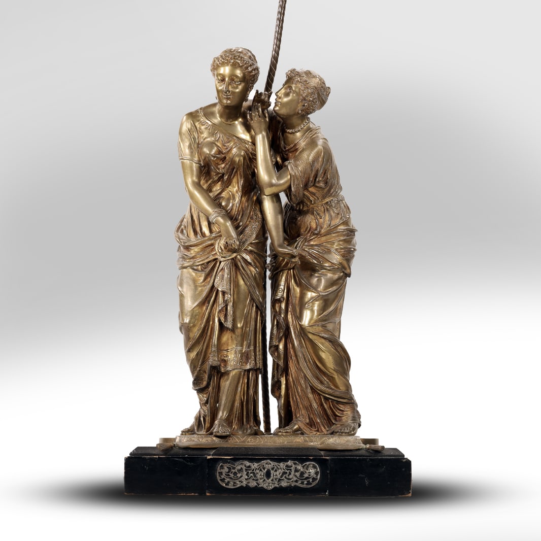 Mathurin Moreau (1822 - 1912) France, Bronze Sculpture Two Woman Telling a Secret, Lamp (1 of 20)