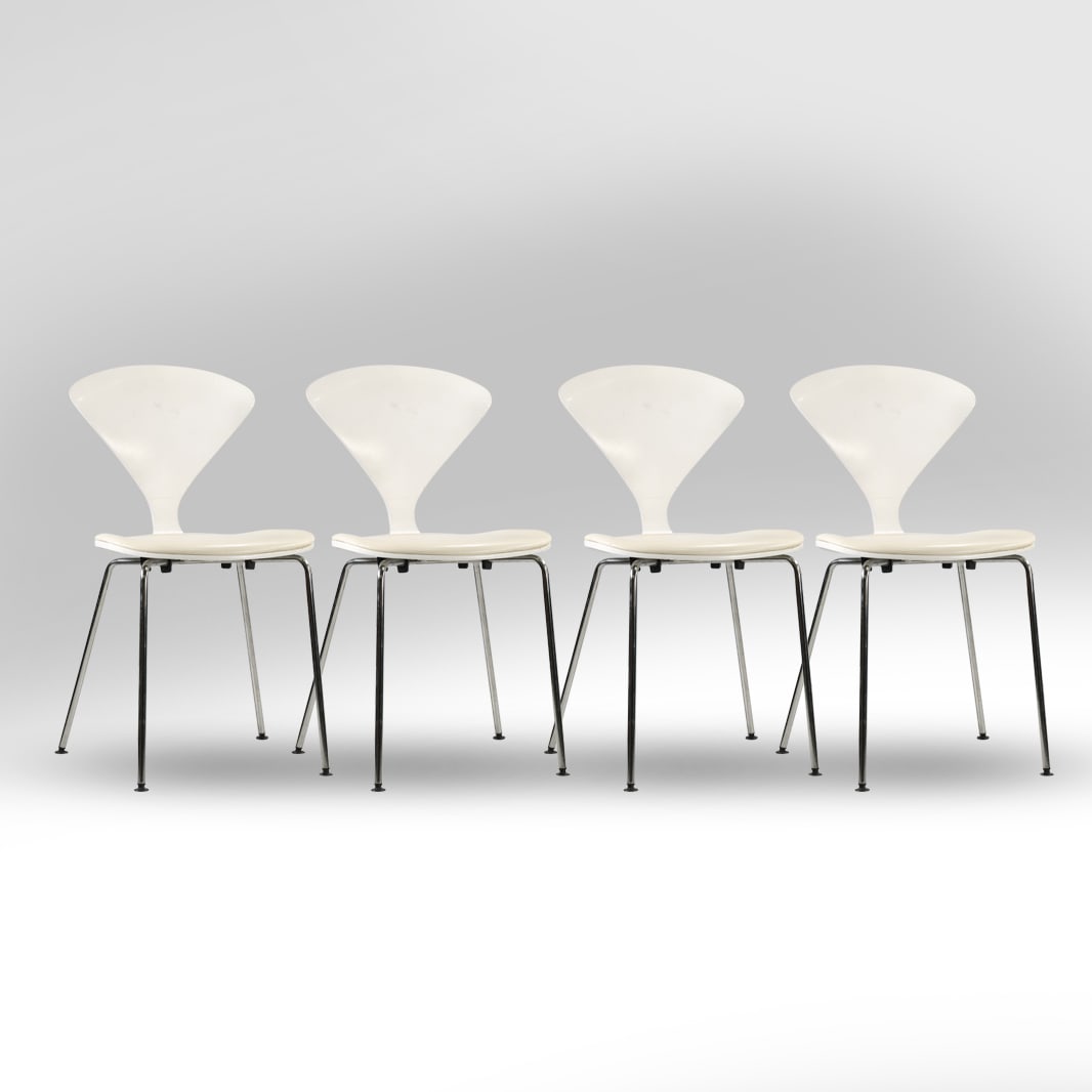Set of 6 NORMAN CHERNER White Stacking Side Chairs, Original Label on Underside (1 of 11)