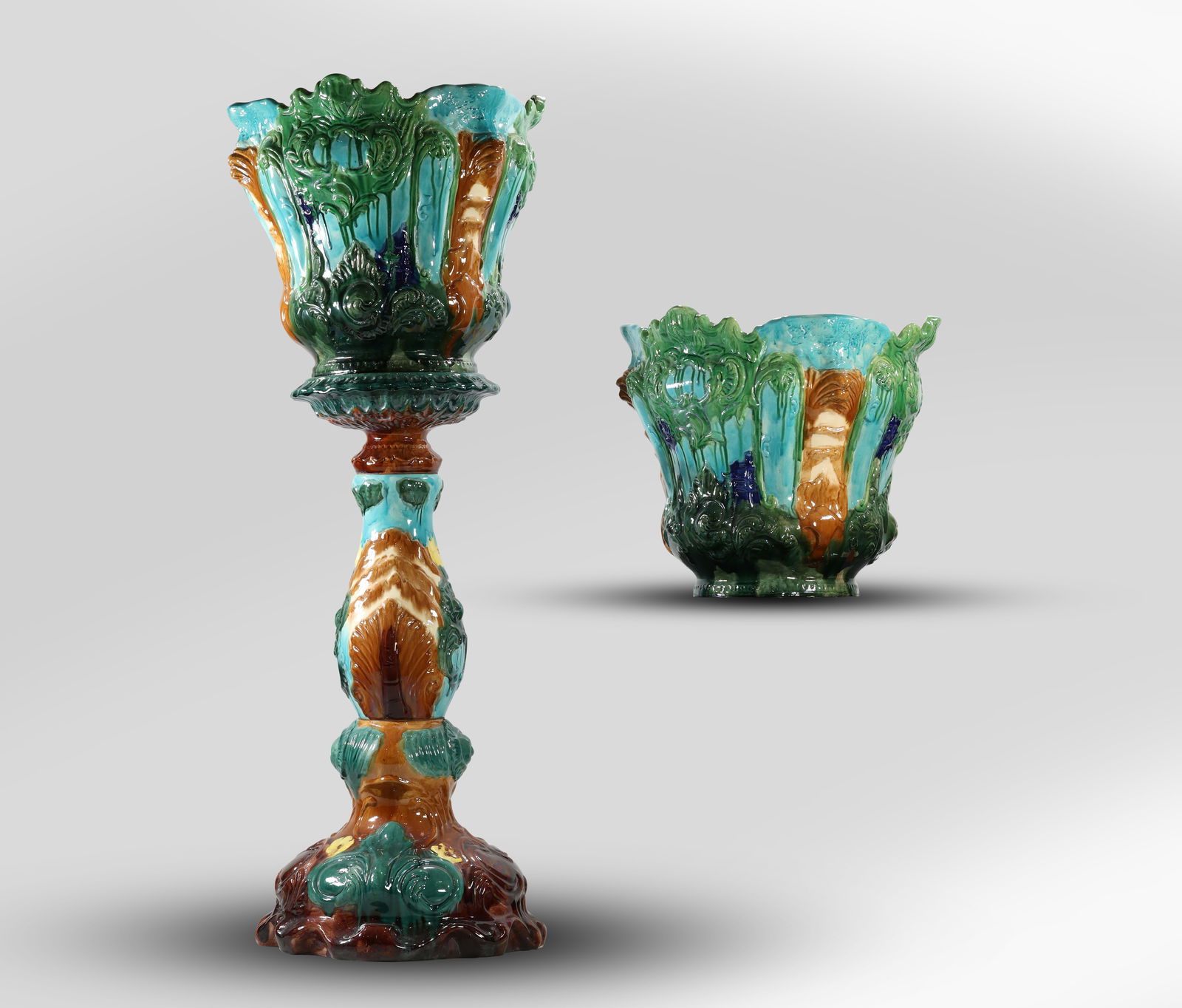 Quality Majolica Large Jardinere and Pedestal & Matching Jardinere (1 of 20)