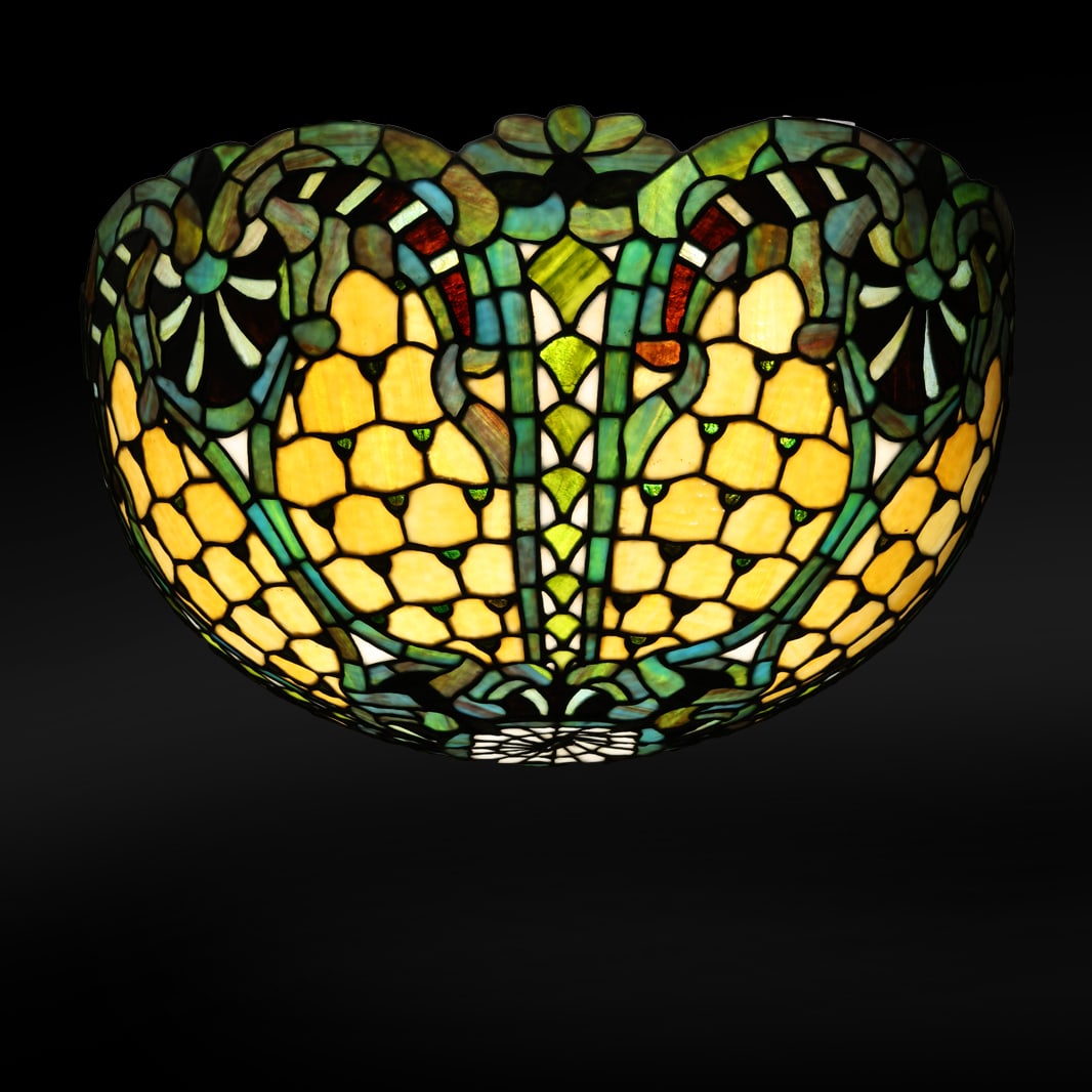 Chicago Mosaic Leaded Stain Glass Large Reverse Hanging Dome Lamp Chandelier 25 in. diameter (1 of 20)