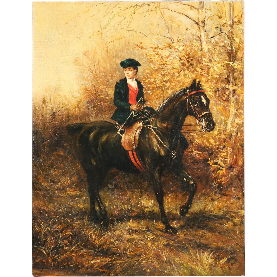 after Heywood Hardy, 20th C. Oil on Canvas Painting Girl Riding Side-Saddle, Equestrian (1 of 12)