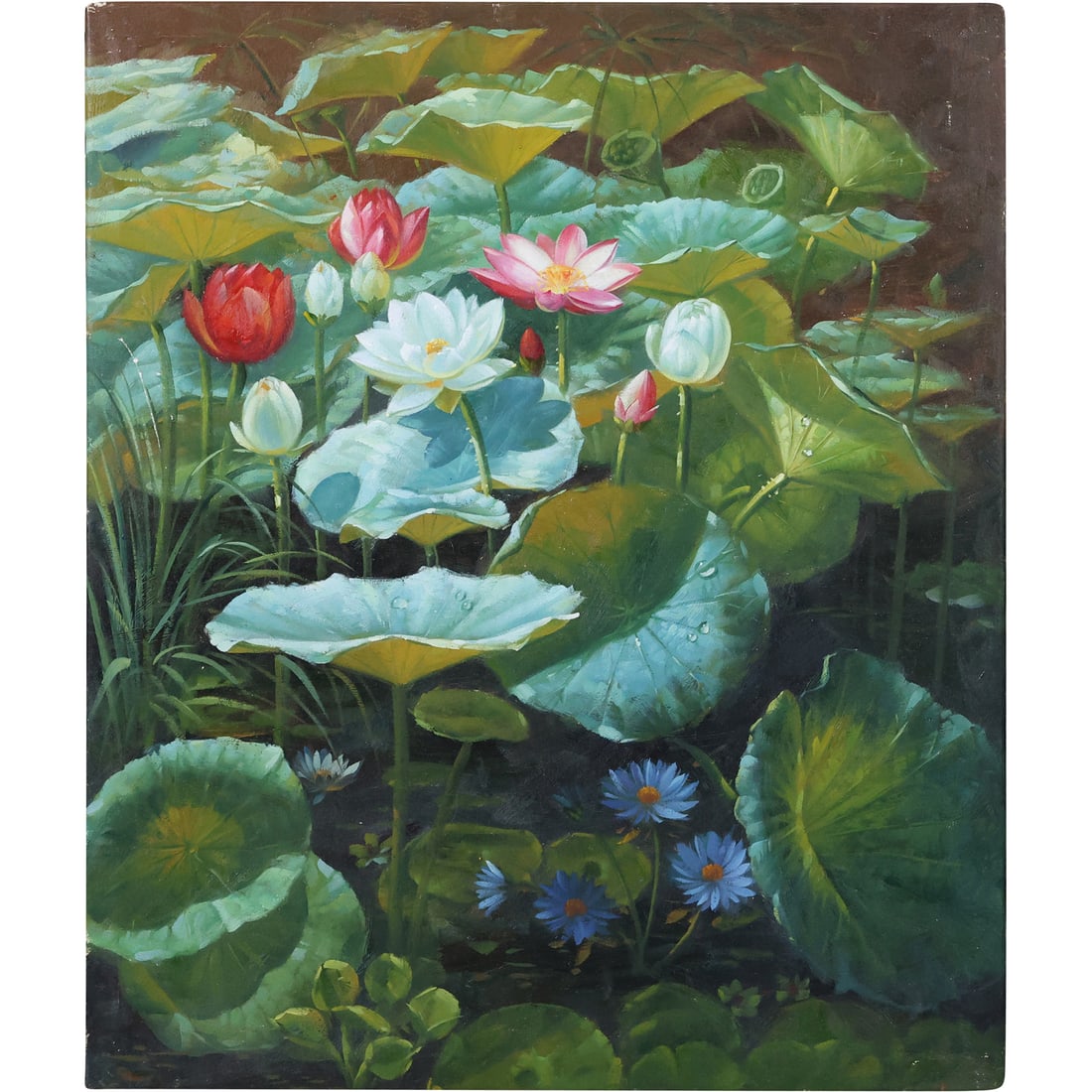 after Otto Didrik Ottesen, Lily Pond, 20th C. Oil on Canvas Painting, unsigned: after Otto Didrik Ottesen, Lily Pond, 20th C. Oil on Canvas Painting, unsigned. size: 24 x 20 ; ASKart: Otto Didrik Ottesen (1816 - 1892) was active/lived in Denmark. Otto Ottesen is known for Paintin