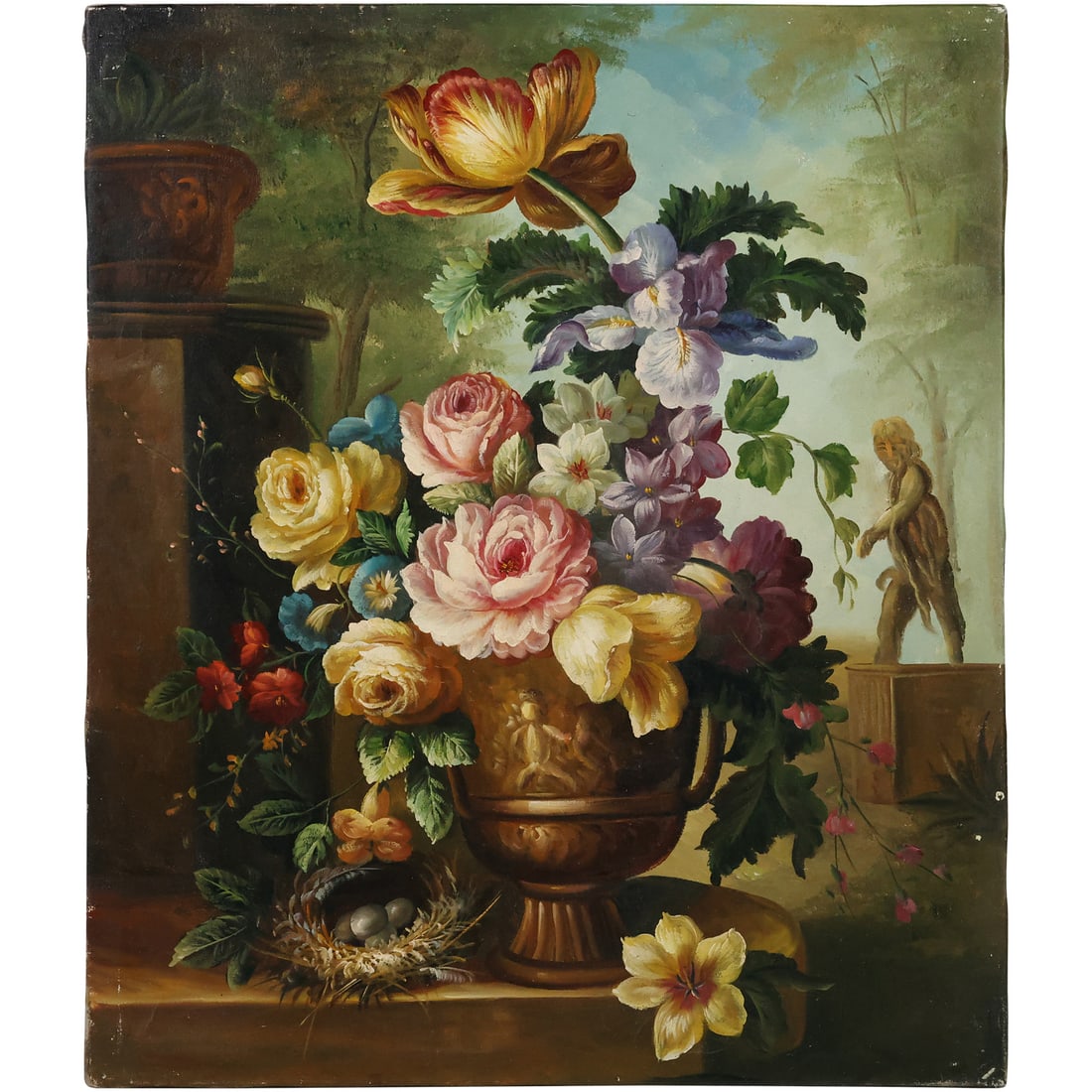Fine 20th C. Dutch Style Still Life Flowers in an Urn Oil on Canvas Painting, unsigned, 24 in. x 20 (1 of 14)