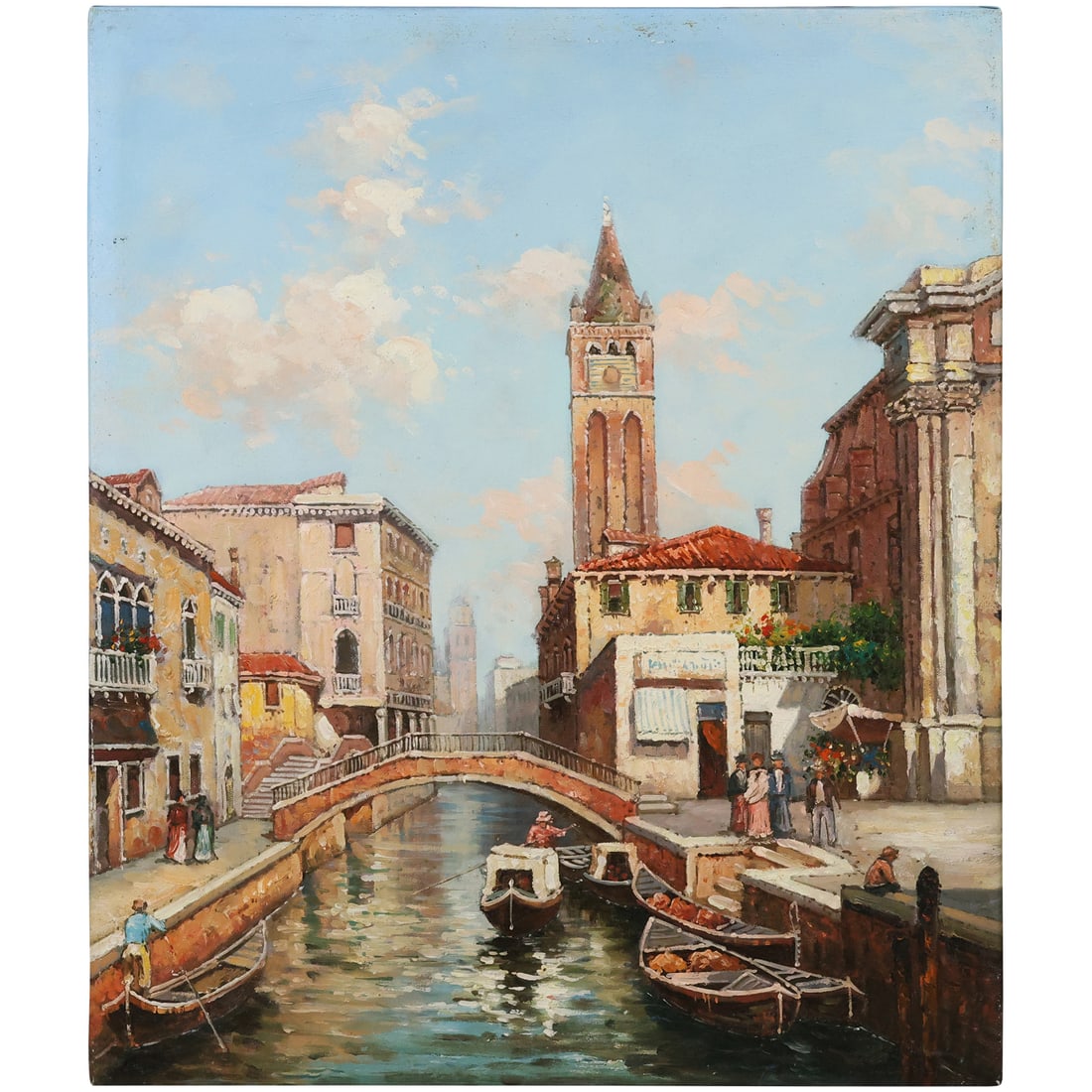 20th C. Oil on Canvas Painting, Scene of Venice with Canal , Boats, Bridge, unsigned 24 in. x 20 in. (1 of 11)
