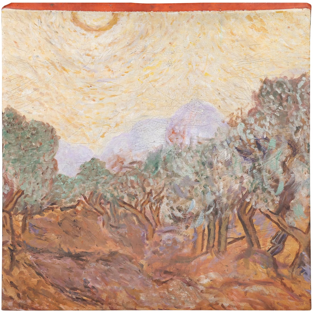 attributed to Louis Valtat (1869-1952), unsigned Vintage Oil on Canvas Painting on Leather Panel (1 of 12)