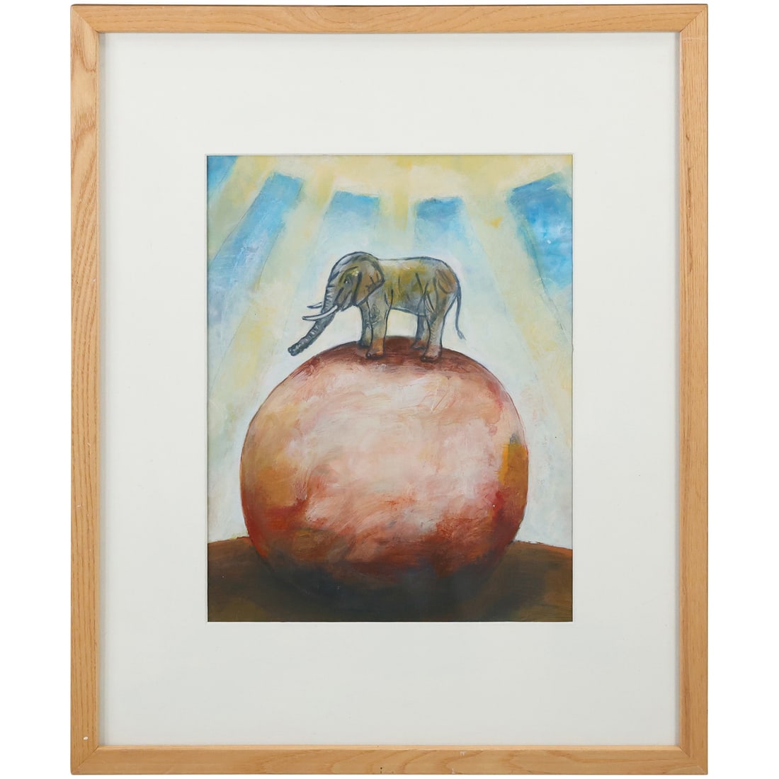 Framed Watercolor Painting Elephant on a Sphere, unsigned. (1 of 13)