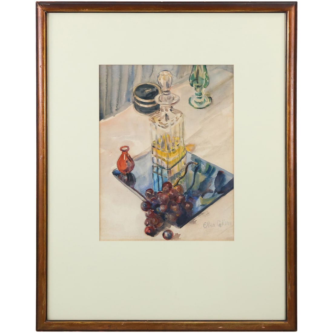 Ellen Glines (1879 - 1951 Connecticut / Puerto Rico], Watercolor Painting, Liquor Decanter, Grapes (1 of 11)
