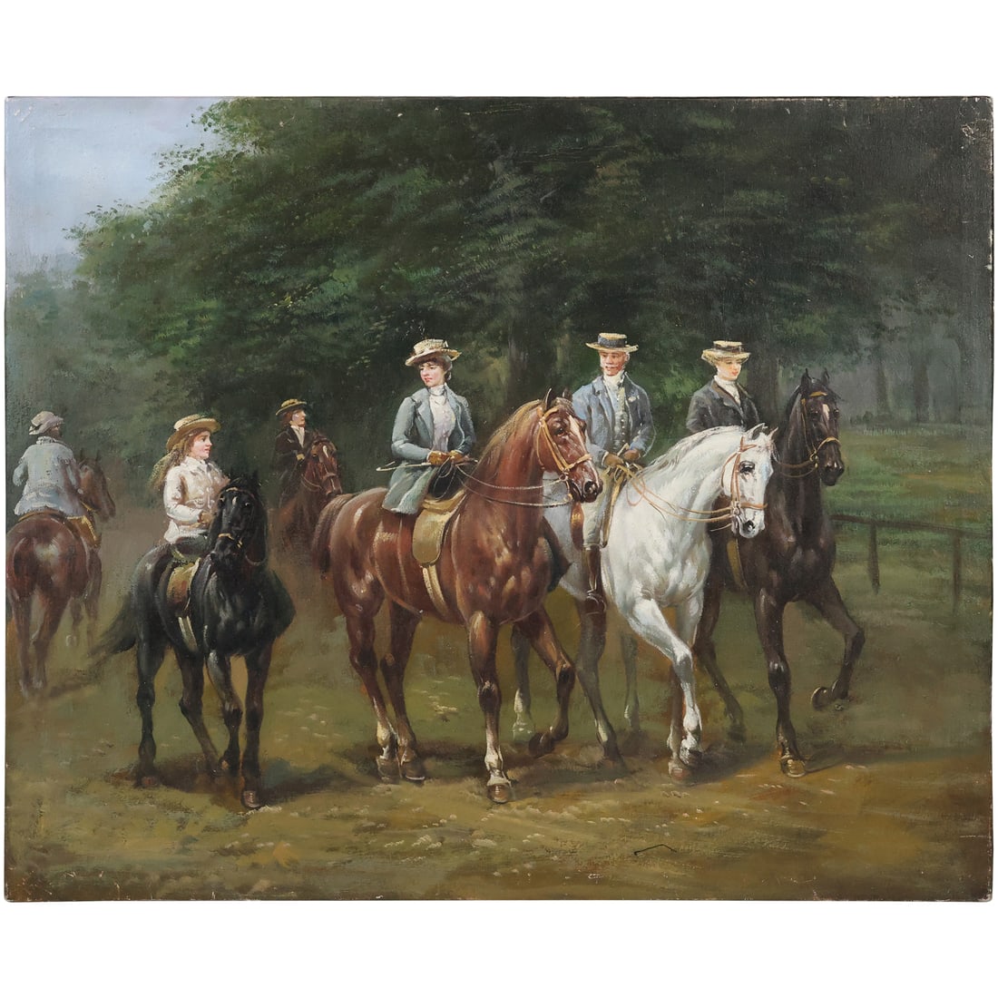 after Heywood Hardy, "The Morning Ride" Equestrian 20th C. Oil on Canvas Painting, unsigned (1 of 11)